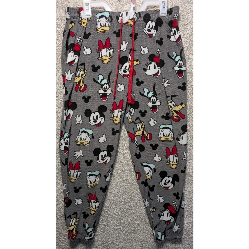 Disney Fleece‎ Pajama Pants Size L 8-10 Gray Elastic Drawstring Mickey
